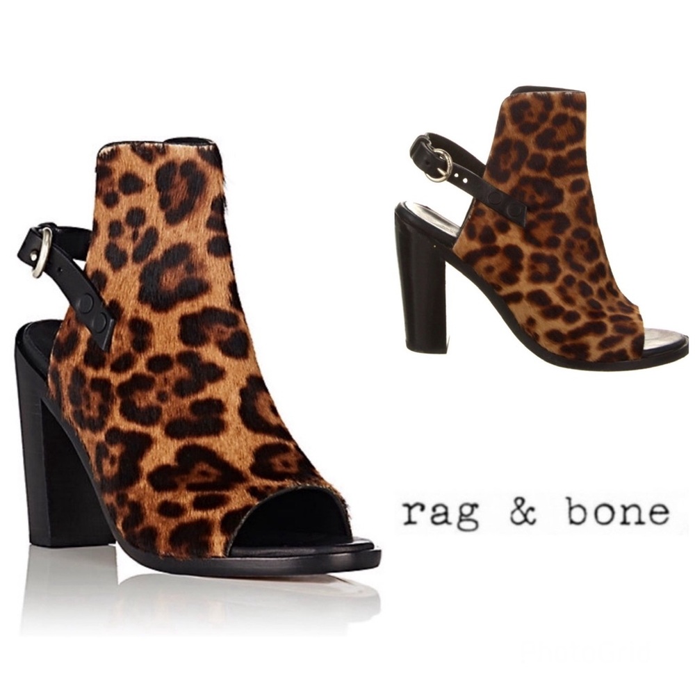 RAG & BONE Wyatt Leopard Print Tan Black Cowhide Leather Open Toe Sandal Sz 39.5